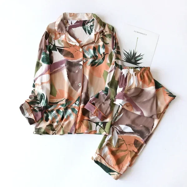 Spring / Summer New 100% viscose long-sleeved trousers ladies pajamas suit 3XL plus size long Sleepwear women's home Nightwear - Image 2