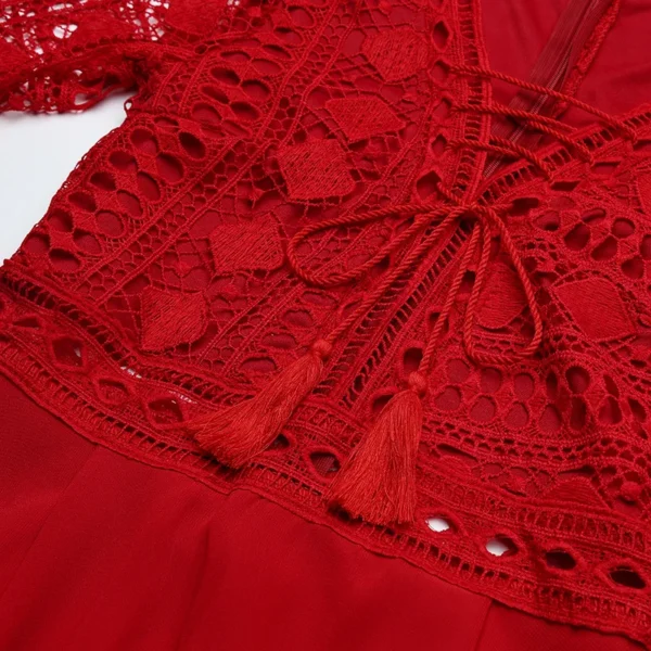 Women's A Line Dress Short Mini Dress White Black Red Long Sleeve Solid Color Ruffle Patchwork Chiffon Spring Summer Slim V Neck - Image 6