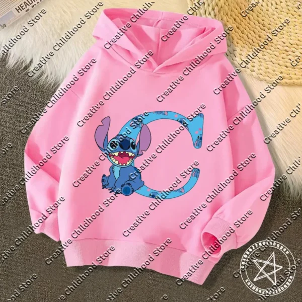 Kawaii Children Hoodies Stitch Letter ABCD Fashion Pullover Sweatshirt Anime Manga Cartoons Girls Boy Kids Casual Clothes Tops - Image 4