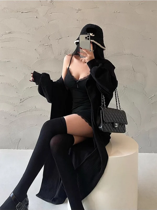 Y2K Retro Lace Patchwork Spaghetti Strap Black Bodycon Dress Mini Fashion Aesthetic Bow Club Party Sexy Dresses for Women - Image 6
