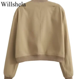 Willshela Women Fashion Solid Bomber Jackets Coat With Pockets V-Neck Single Breasted Long Sleeves Female Chic Lady Outfits