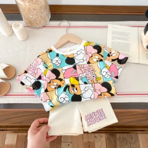 Trendy Brand Baby Girl T-shirt Shorts Set Summer Clothing Children's Wear Short Sleeve Suit Kids Disney Cartoon Cute Tracksuits