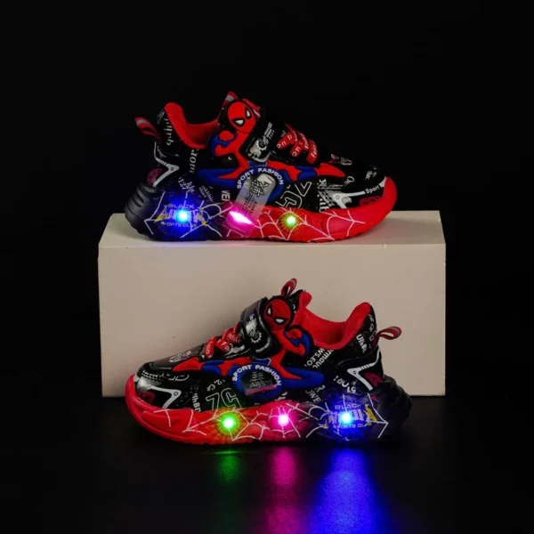 Disney LED Casual Sneakers Red Black For Spring Boys Spiderman Outdoor Shoes Children Lighted Non-slip Shoes Size 21-30 - Image 2