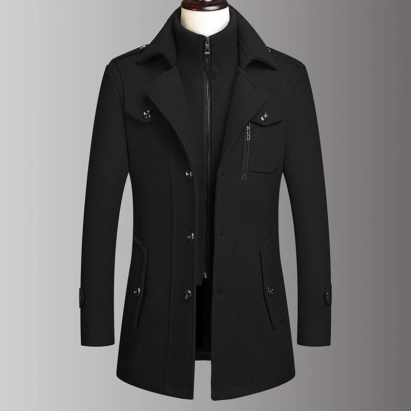 2023 High Quality Fashion Handsome Autumn Winter Double Collar Wool Coat Middle-aged Men's Business Fashion Woolen Men's Coat - Image 3