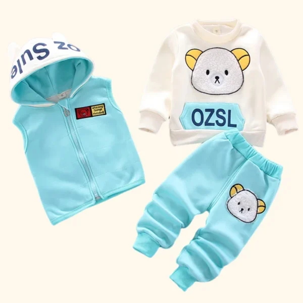 3Pcs Set Children Clothing Thicken Warm Hooded Outwear Children Sets Three-Piece Outfits Toddler Costume Suit Kids Clothes