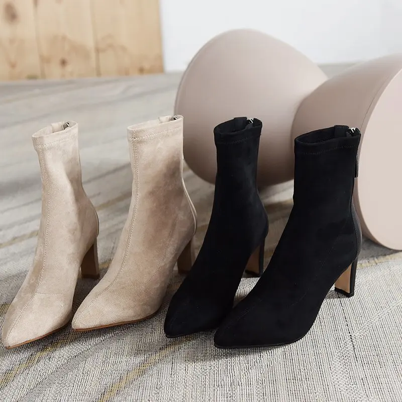 High Heel Boots Women's 2024 New Korean Style Autumn and Winter Mid Heel Stretch Thin Boots Pointed Toe Sock Boots Women - Image 6