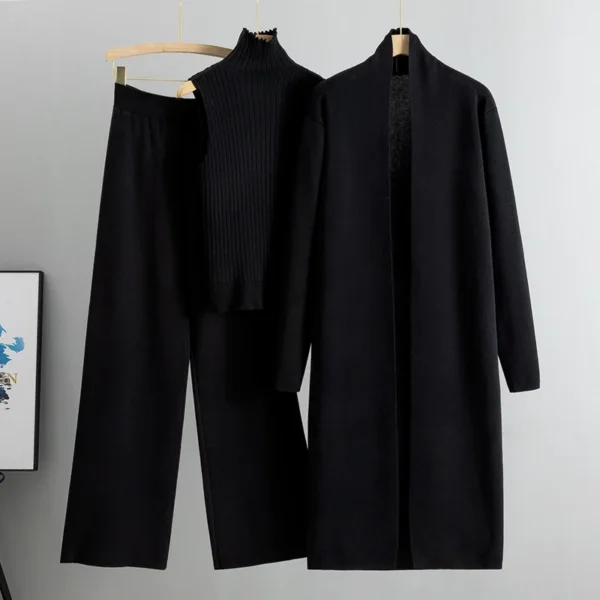 Spring Autumn 3 Piece Women Cardigan Tracksuits Fashion Knitted Pant Set Ladies Sweater Suit Vintage Fashion Ladies 3 Piece Set - Image 2