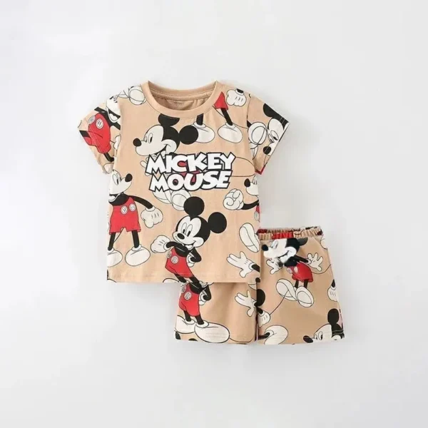 Short Sleeve Tshirt Tracksuits Casual Mickey Print Tees +Shorts Summer New Cartoon Full Print 2 Piece Sets Toddler Cute Clothing - Image 2