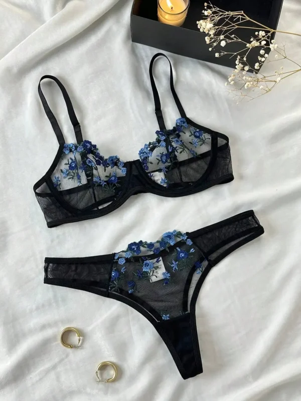 Erotic Embroidery Lace Babydoll Sensual Lingerie Lace 2024 Bra Set For Women Underwear Intimate Sexi Costumes Bra And Panty Set - Image 5