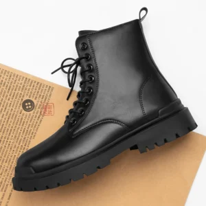 Leather England Black Men's Biker Boot Fashion YoungWaterproof Trendy Boots Man Autumn Winter High Top ClassicBasic Shoe