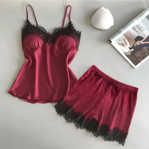 2Pcs Women's New Pajama Set Cute Fashion V-Neck Lace Sexy Lingerie Comfortable Home Light Luxury Sling Pajama Shorts Set