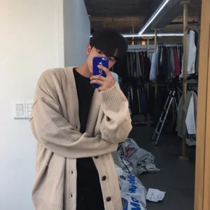 New Men's Clothing V-neck Single-breasted Men's Wear Knitted Sweater Loose Solid Color Knitted Cardigan Coat Autumn