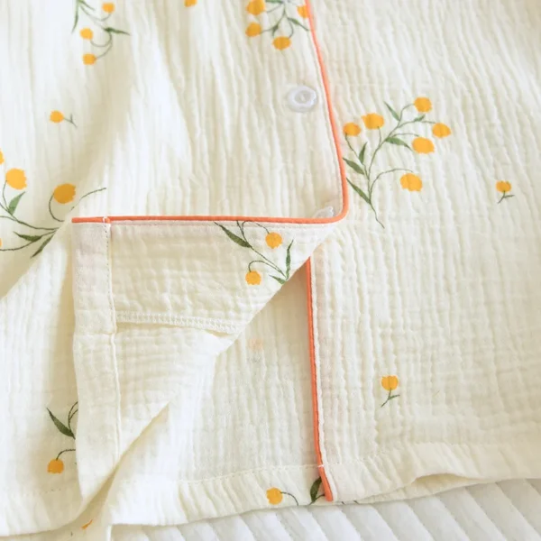 New summer women's cotton crepe three-piece short sleeve + shorts + trousers large size simple flower pajamas home service suit - Image 6