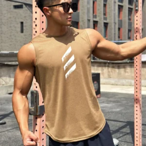 Summer New Trendy Men's Pullover Round Neck Mesh Bottoming Shirt Sports Fitness Top Sleeveless Vest Quick-drying