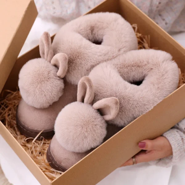 Winter Warm Home Fur Boots Womens Indoor Home Rabbit Shoe Furry Ears Footwear Indoor Bedroom Flat Heels Fluffy Ankle Boots - Image 2