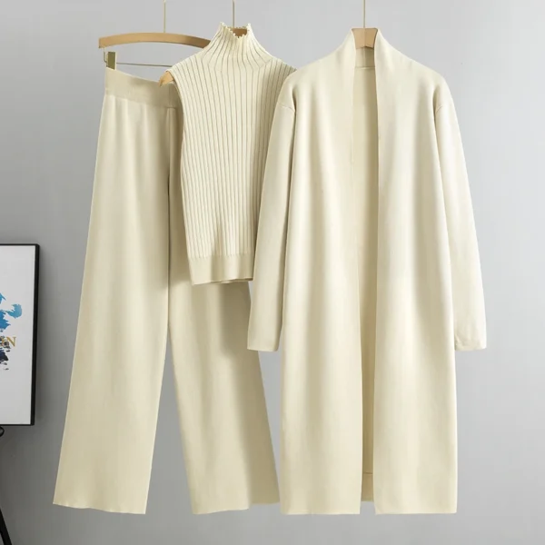 Spring Autumn 3 Piece Women Cardigan Tracksuits Fashion Knitted Pant Set Ladies Sweater Suit Vintage Fashion Ladies 3 Piece Set - Image 4