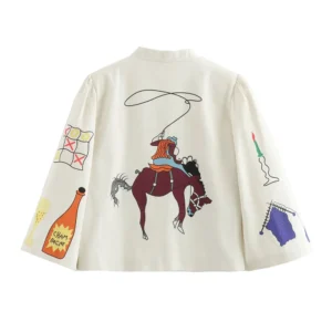 PB&ZA 2024 Spring New Women's Style Casual Loose Versatile Round Neck Printed Short Jacket Coat