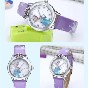 Disney Frozen Princess Kids Watches Leather Strap Cute Children's Cartoon Wristwatches Gifts for Festivals Kids Girl watches