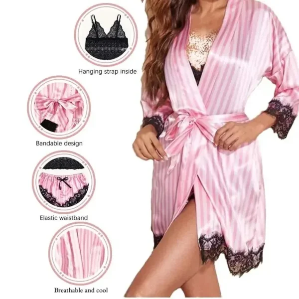 Women's Summer Fashion And Comfortable Nightwear Lace Satin With Silk Sleepwear Robe Sexy Pajama Pants Home Clothes - Image 3