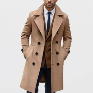 Autumn and winter men's woolen coat casual and fashionable double breasted long men's woolen coat