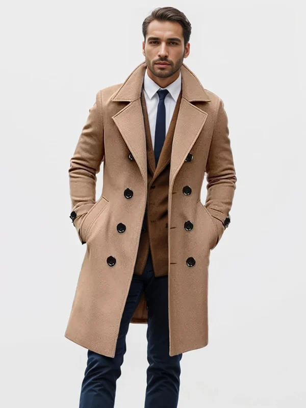 Autumn and winter men's woolen coat casual and fashionable double breasted long men's woolen coat - Image 3