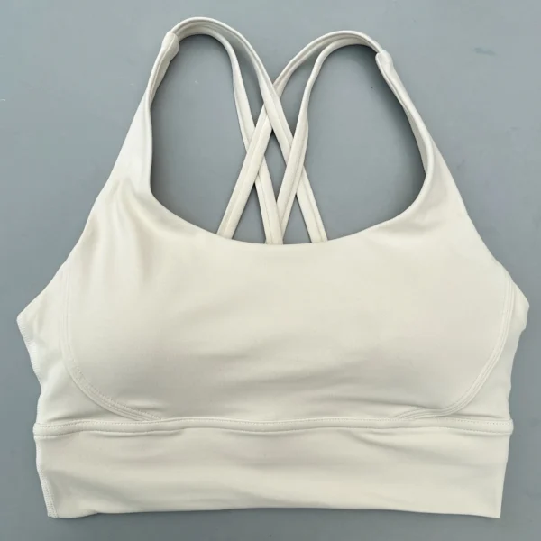 Solid Color Soft Cross Back Women Fitness Bra Tights Yoga Vest High Strength Shockproof Gym Sports Top Push Up With Chest Pad - Image 4