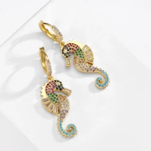 NEWBUY 2024 Trendy Colourful AAA CZ Zircon Inlay Seahorse Dangle Earrings For Women Party Jewelry