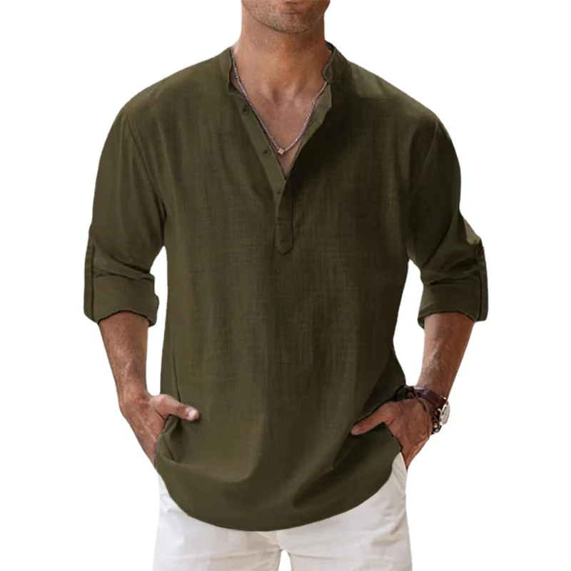 New Cotton Linen Shirts for Men Casual Shirts Lightweight Long Sleeve Henley Beach Shirts Hawaiian T Shirts for Men - Image 5