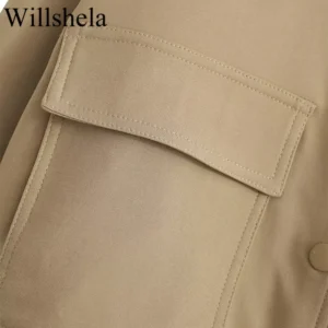 Willshela Women Fashion Solid Bomber Jackets Coat With Pockets V-Neck Single Breasted Long Sleeves Female Chic Lady Outfits