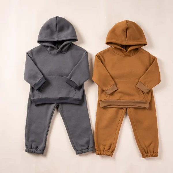 2023 Winter Children Hooded Tracksuits Suits 0-6Y Toddler Boys Girls Clothing Suit Solid Plush Sweater and Sports Pants Set - Image 5