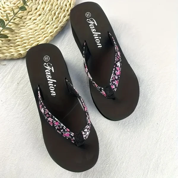 1pc Women's Flower Pattern Fashion Flip Flops Non-slip Lightweight Beach Platform Slippers Women's Footwear Breathable Open Toe - Image 3