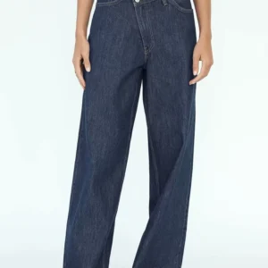TRAF 2024 Autumn Women Denim Jeans Causal Ladies Zipper Wide Leg Long Pants Vintage Pockets Loose Streetwear Baggy Chic Trousers