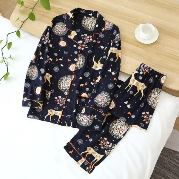 Spring / Summer New 100% viscose long-sleeved trousers ladies pajamas suit 3XL plus size long Sleepwear women's home Nightwear - Image 3