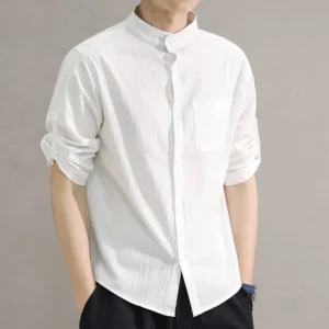 Spring and Summer Stand Collar Five-point Mid-sleeve Fashionable Men's Short-sleeved Shirt Seven-point Sleeve Large Size Men's