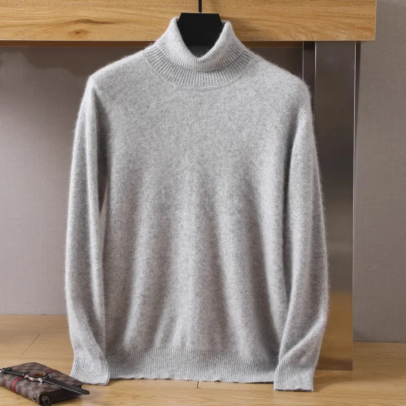 Men's 100% pure Mink velvet Cashmere Sweater High Lapels Pullovers Knitted Winter New Tops Long Sleeve High-End Jumpers - Image 3