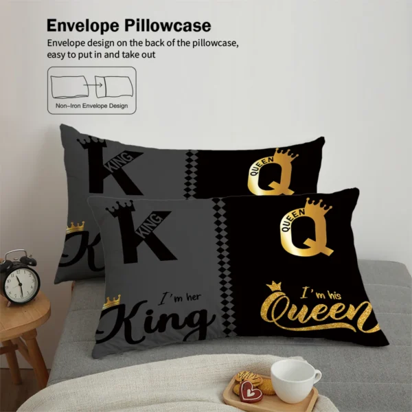 3pcs fashionable black gray K and Q design printed bedding set, soft, comfortable and breathable duvet cover, bedroom, hotel