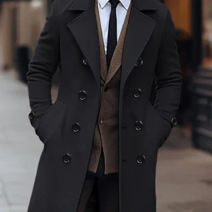 Autumn and winter men's woolen coat casual and fashionable double breasted long men's woolen coat