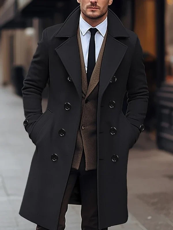 Autumn and winter men's woolen coat casual and fashionable double breasted long men's woolen coat - Image 6