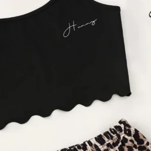 Women's Pajamas Set Sexy Lingerie Leopard Print Sling Sleepwear V-Neck Sleeveless Top and Shorts Sets Pyjamas Homewear
