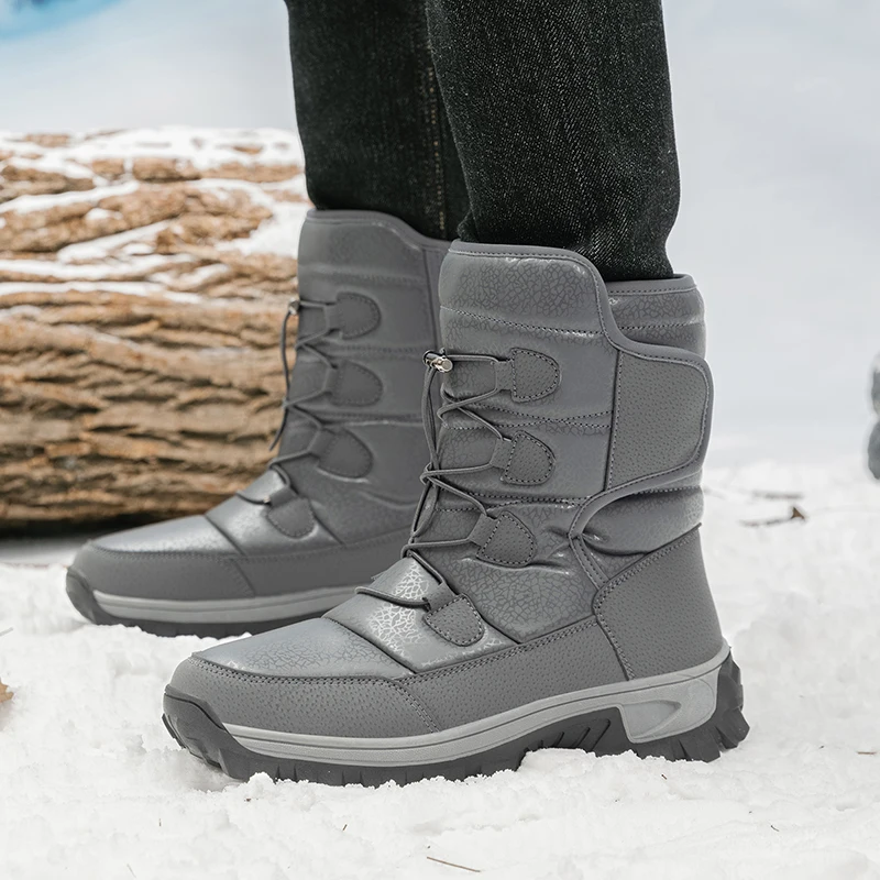 New Warm Men Plush Snow Boots High Top Winter Men's Boots Waterproof Winter Motorcycle Boots Outdoor Anti-Slip Men Hiking Boots - Image 4