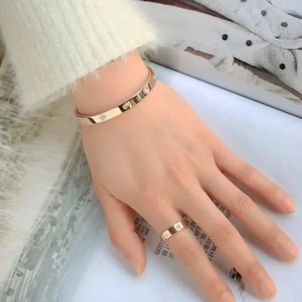 1Set Bangles Rings For Women Stainless Steel Bracklet Jewelry Stylish Cubic Zircon Gold Color Waterproof With Gift Box - Image 5