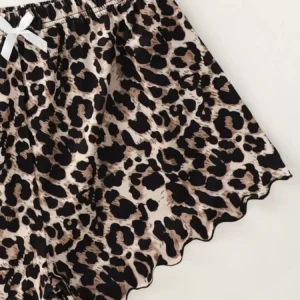 Women's Pajamas Set Sexy Lingerie Leopard Print Sling Sleepwear V-Neck Sleeveless Top and Shorts Sets Pyjamas Homewear