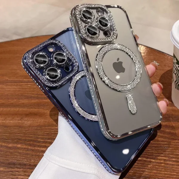 Clear Bling Crystal Phone Case For iPhone 15 16 14 11 12 13 Pro Max Plus For Magsafe Magnetic Wireless Charging Lens Film Cover - Image 4