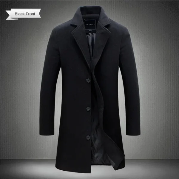 2024 Spring Autumn New Long Cotton Coat New Wool Blend Pure Color Casual Business Fashion Men's Clothing Slim Windbreaker Jacket - Image 2
