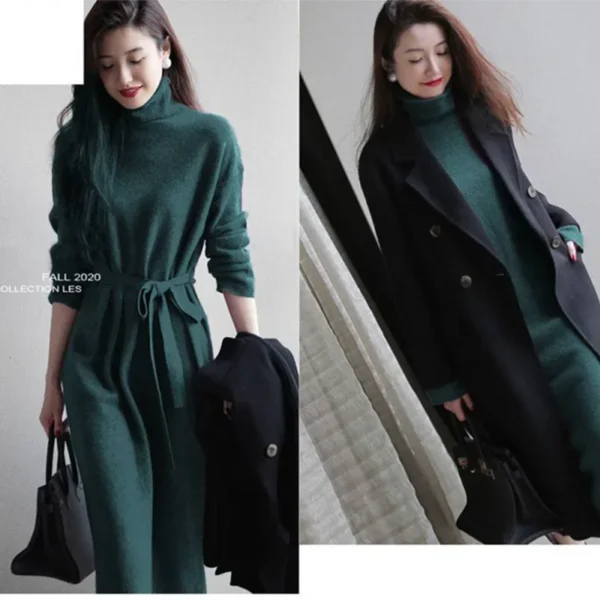 2024 Autumn New Women's Clothing French Vintage Socialite Style Long Dress Warm Base Layer Inner Dress Tea Time - Image 3