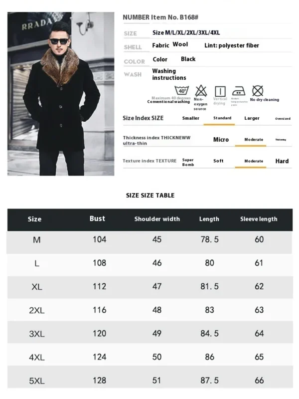 New Woolen Coat Men's Winter Single Breasted Thick Medium Long Woolen Windbreaker Woolen Collar Warm Coat Male Clothing - Image 6
