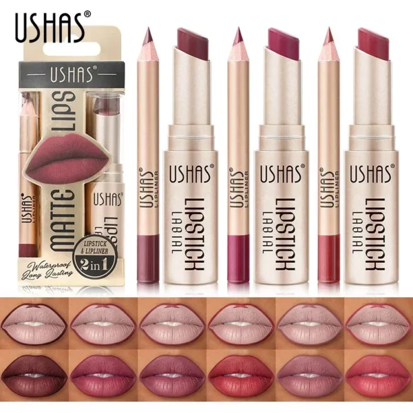 2 In 1 Lipstick Set Lip Liner Pencil Make-up for women Waterproof Long lasting Cosmetic Korean makeup Matte Lip Gloss Tint Stain - Image 2