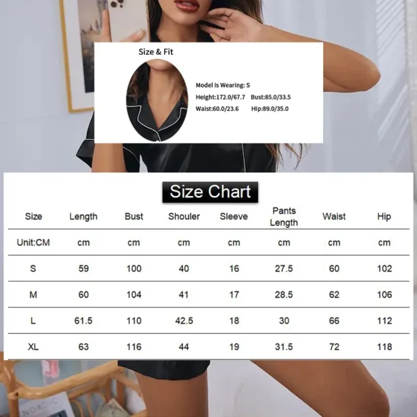 Women Silk Satin Pajamas Set Two-piece Pj Sets Sleepwear Loungewear Button-Down Pajama Women 2 Piece Pijama Homewear Shorts Set - Image 6