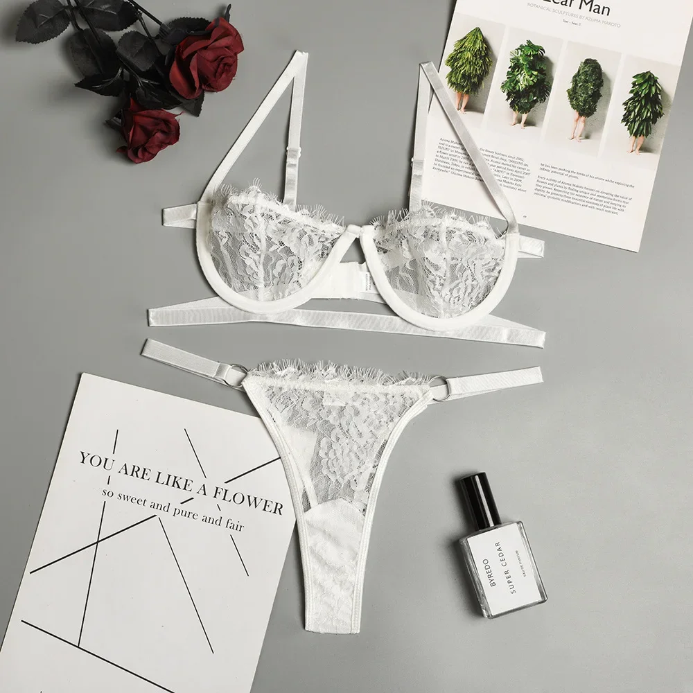 Sexy Lingerie Woman Lace Transparent Underwear Fairy Embroidery Brief Sets Delicate Bra Kit Push Up Breves Sets Thin Erotic Bras - Image 6