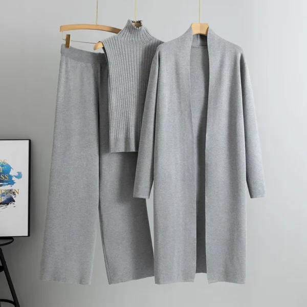Spring Autumn 3 Piece Women Cardigan Tracksuits Fashion Knitted Pant Set Ladies Sweater Suit Vintage Fashion Ladies 3 Piece Set - Image 6